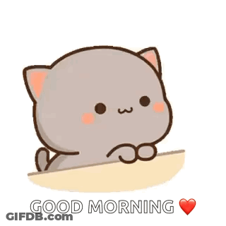 A Cartoon Cat Is Sitting On A Table And Saying `` I Love You Good Morning '' . GIF