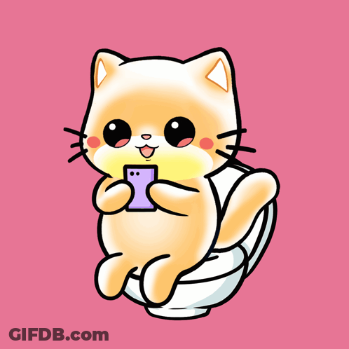 A Cartoon Cat Is Sitting On A Toilet With A Cell Phone GIF