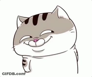 A Cartoon Cat Is Smiling With Its Eyes Closed And Making A Funny Face . GIF