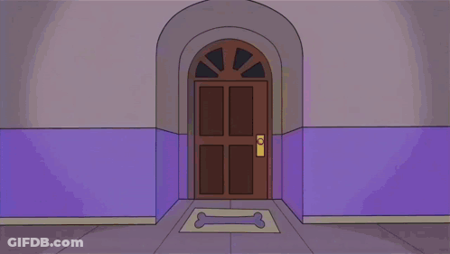 A Cartoon Cat Is Standing In A Doorway Looking Out . GIF