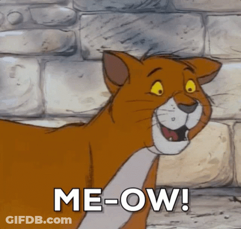 A Cartoon Cat Is Standing In Front Of A Brick Wall And Says Me-Ow ! GIF