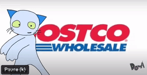 A Cartoon Cat Is Standing In Front Of A Costco Wholesale Sign GIF