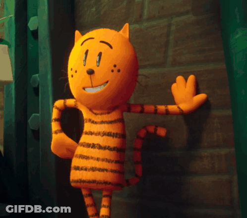 A Cartoon Cat Is Standing In Front Of A Green Door GIF