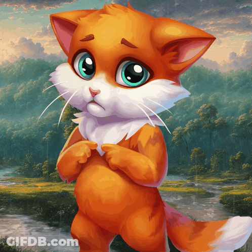 A Cartoon Cat Is Standing In Front Of A River GIF