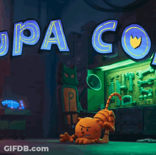A Cartoon Cat Is Standing In Front Of A Sign That Says Paco GIF