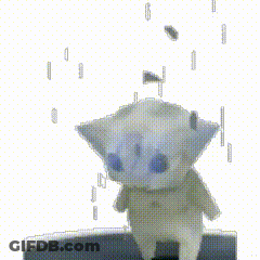A Cartoon Cat Is Standing In The Rain GIF