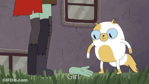 A Cartoon Cat Is Standing Next To A Hand That Says " Girl " GIF
