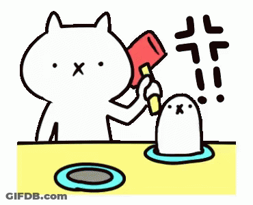 A Cartoon Cat Is Standing Next To A Red Cone On A Yellow Table . GIF