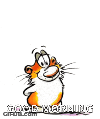A Cartoon Cat Is Standing Next To A Smiley Face Balloon And The Words Good Morning GIF