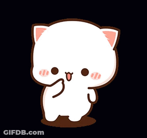 A Cartoon Cat Is Standing On A Black Background And Giving A Peace Sign . GIF