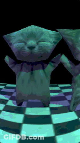A Cartoon Cat Is Standing On A Checkered Floor GIF
