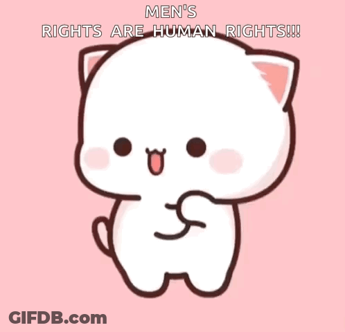 A Cartoon Cat Is Standing On A Pink Background And Says `` Men 'S Rights Are Human Rights ! '' GIF