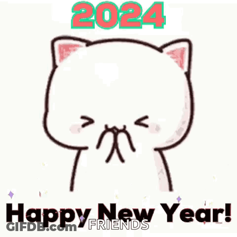 A Cartoon Cat Is Surrounded By Hearts And The Words `` Happy New Year ! '' GIF