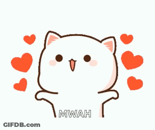 A Cartoon Cat Is Surrounded By Hearts And The Words Mwah GIF