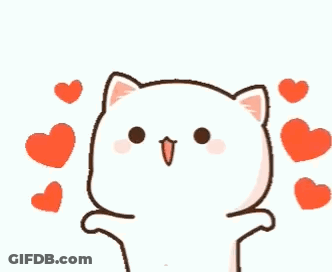 A Cartoon Cat Is Surrounded By Red Hearts And Looking At The Camera . GIF
