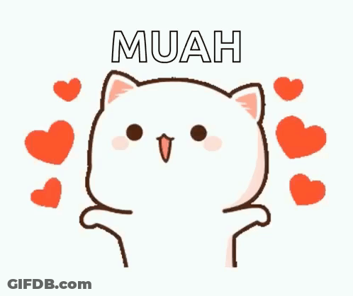 A Cartoon Cat Is Surrounded By Red Hearts And The Words Muah . GIF