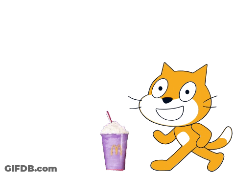 A Cartoon Cat Is Walking Next To A Mcdonalds Milkshake GIF