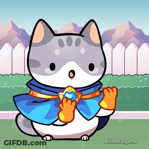 A Cartoon Cat Is Wearing A Blue Cape And Holding A Ring GIF