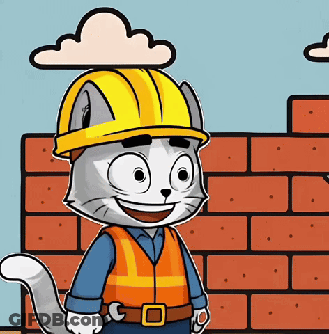 A Cartoon Cat Is Wearing A Hard Hat And Safety Vest GIF