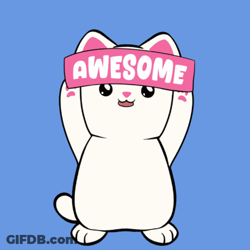 A Cartoon Cat Is Wearing A Pink Awesome Banner GIF