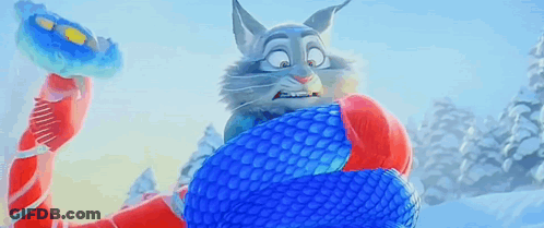 A Cartoon Cat Is Wrapped In A Blue Scarf And Holding A Toy . GIF