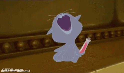 A Cartoon Cat Is Yawning While Holding A Bottle With A Red Liquid In It GIF