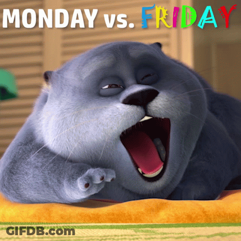 A Cartoon Cat Is Yawning With The Words Monday Vs. Friday Written Above It GIF