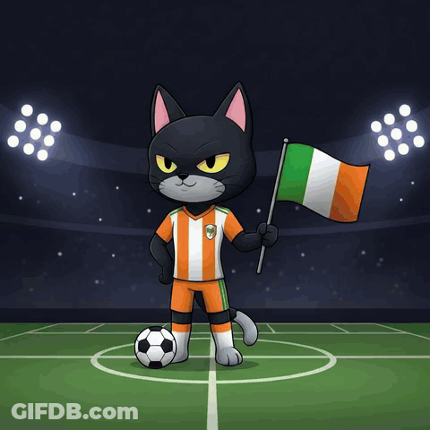 A Cartoon Cat Kicking A Soccer Ball While Holding A Flag GIF