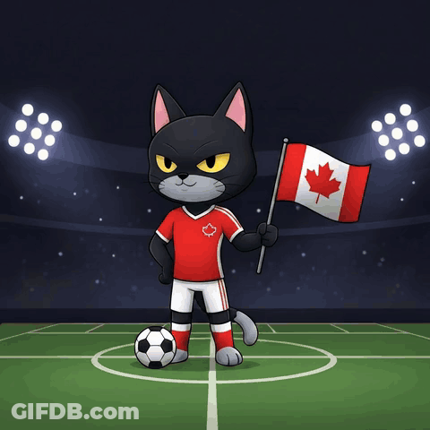 A Cartoon Cat Kicking A Soccer Ball With The Word Goal Behind It GIF