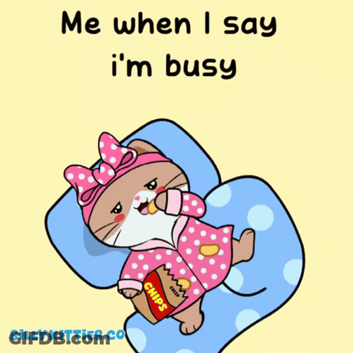 A Cartoon Cat Laying On A Pillow Eating Chips GIF
