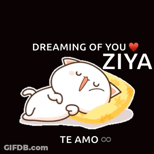 A Cartoon Cat Laying On A Pillow With The Words Dreaming Of You Ziya Te Amo Written Below It GIF