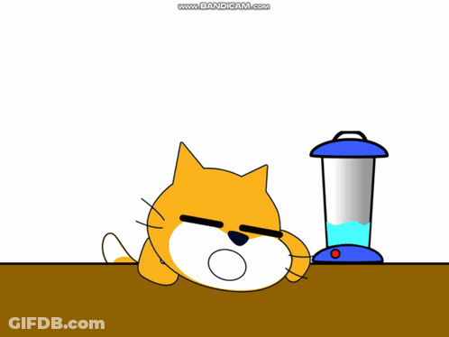 A Cartoon Cat Laying On The Ground Next To A Blender With The Words Www.bandicam.com On The Bottom Right GIF