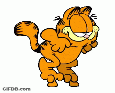 A Cartoon Cat Named Garfield Is Standing On His Hind Legs GIF