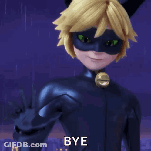 A Cartoon Cat Noir Says Bye With His Hand Outstretched GIF