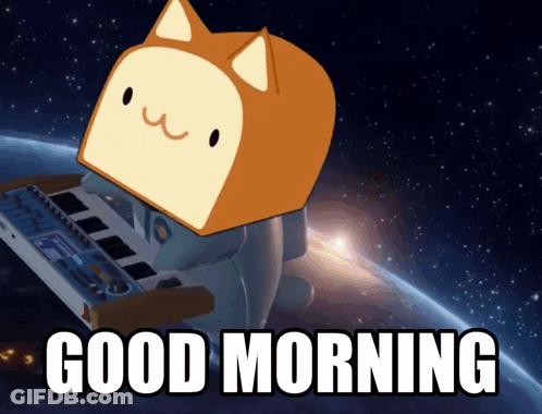 A Cartoon Cat Playing A Keyboard With The Words Good Morning Written Below It GIF