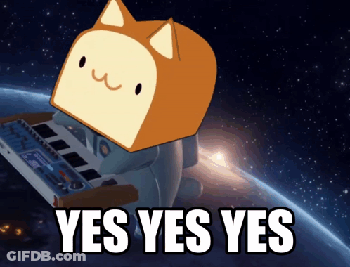 A Cartoon Cat Playing A Keyboard With The Words Yes Yes Yes Written Below GIF