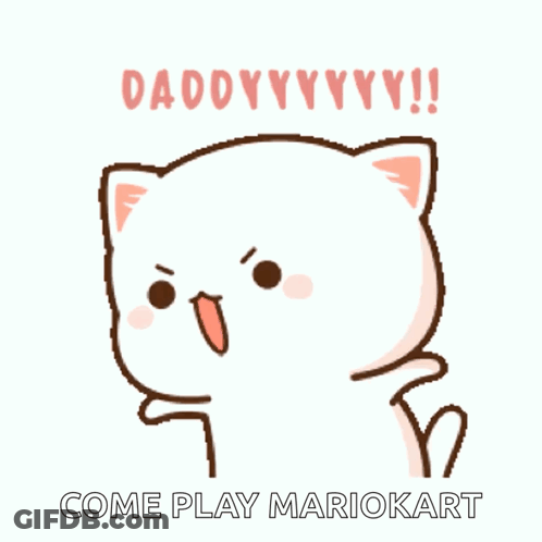 Cartoon Cat Calling Daddy To Play Mario Kart GIF
