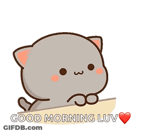 A Cartoon Cat Says Good Morning Luv With A Heart In The Background GIF