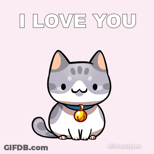 A Cartoon Cat Says I Love You With A Pink Heart GIF
