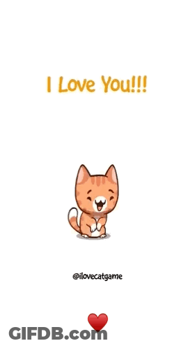 A Cartoon Cat Says I Love You With A Red Heart Behind It GIF