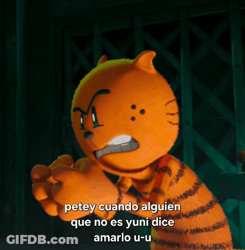 A Cartoon Cat Says Petey Cuando Alguien Que No Es Yuni Dice Amarelo U-U GIF