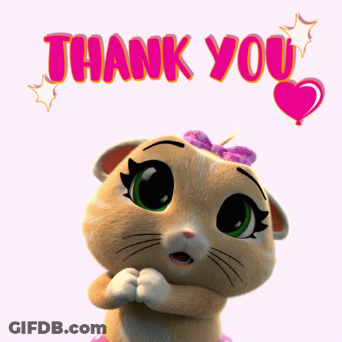 A Cartoon Cat Says Thank You With A Pink Heart GIF