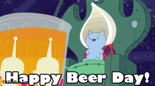 A Cartoon Cat Sits On A Throne Next To A Glass Of Beer With The Words Happy Beer Day Below It GIF
