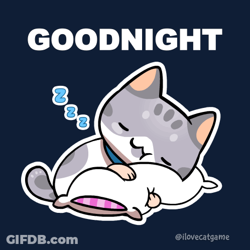 A Cartoon Cat Sleeping On A Pillow With The Words Goodnight Below It GIF