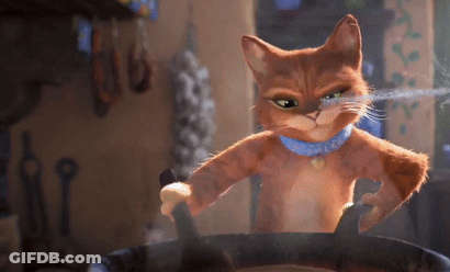 A Cartoon Cat Wearing A Blue Collar Is Standing In Front Of A Pan GIF