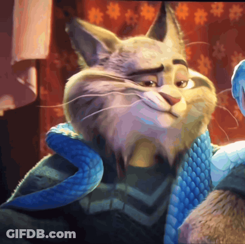 A Cartoon Cat Wearing A Blue Scarf Looks At The Camera GIF