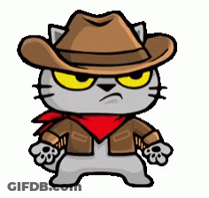 A Cartoon Cat Wearing A Cowboy Hat And A Red Scarf GIF
