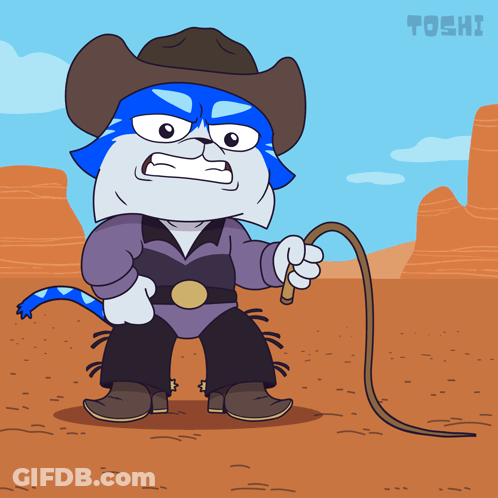 A Cartoon Cat Wearing A Cowboy Hat And Holding A Lasso GIF