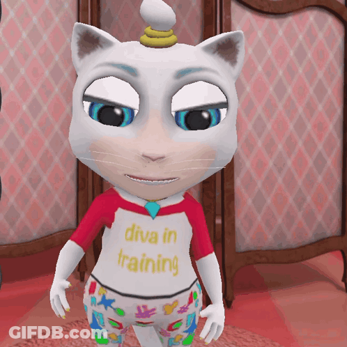 A Cartoon Cat Wearing A Diva In Training T-Shirt GIF