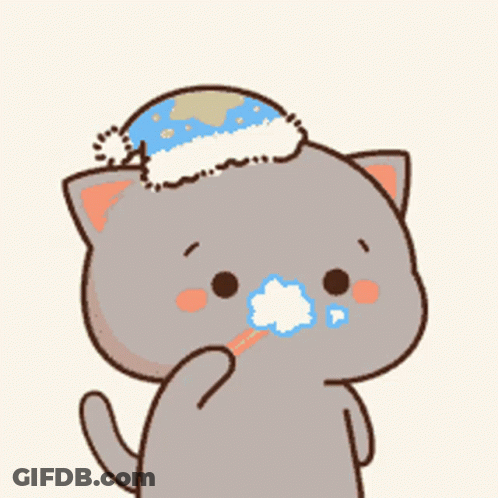 A Cartoon Cat Wearing A Hat And Brushing Its Teeth GIF